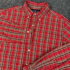 Polo Ralph Lauren Red Plaid Button Down Shirt Long Sleeve Men Medium Classic Fit